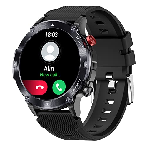 Smartwatch Herren mit Bluetooth-Anruf 1,32 Zoll HD Taktische Schrittzähler Uhr...
