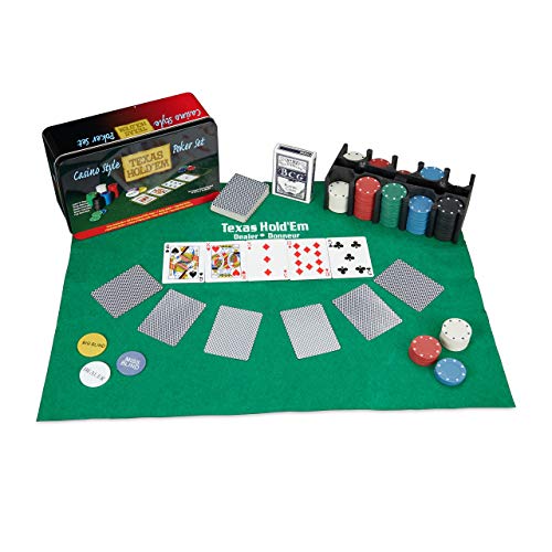 Relaxdays Pokerset, 200 Chips, Spielmatte, 2 Kartendecks, Dealerbutton,...