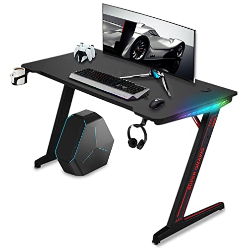 Soontrans Gaming Tisch mit LED Groß Computertisch mit RGB Beleuchtung für...