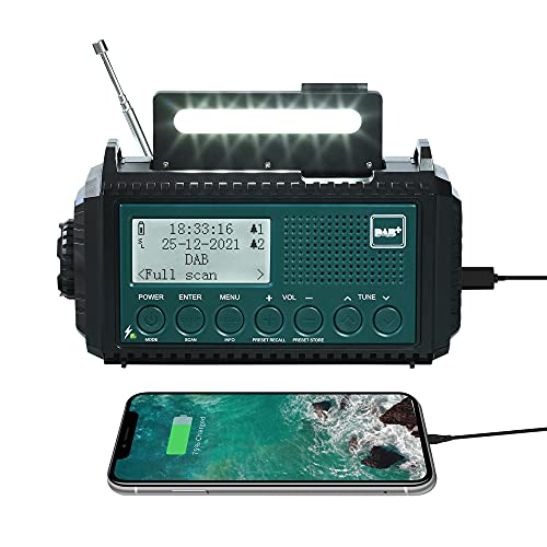 Kurbelradio DAB/UKW mit 5000mAh Akku Wiederaufladbare, Tragbare Solar Radio mit...