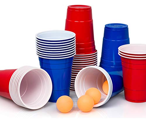 Lucky Humans® [50+5] Premium Beer Pong Becher, Bierpong Becher Set | 25 rote+...