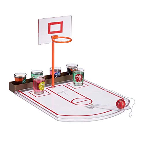 Relaxdays Basketball, transparent Trinkspiel, lustig, 6 Glas Shotgläser, Korb +...