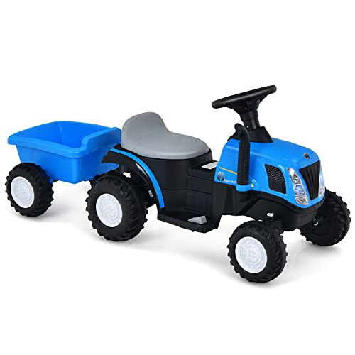 COSTWAY 6V Traktor mit abnehmbarem Anhänger, Kinder Aufsitztraktor mit...