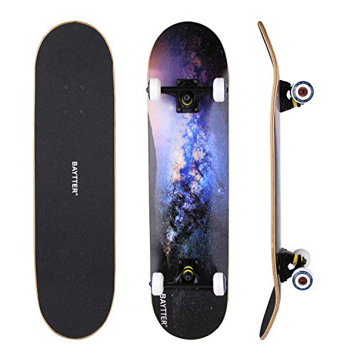 BAYTTER® Skateboard Komplett Board Funboard 79x20cm mit 7-lagigem Ahornholz und...