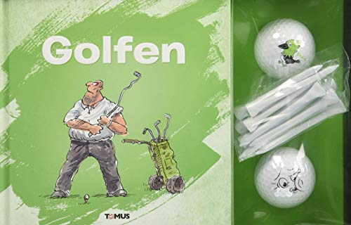 Golfen: Geschenkbox mit Humorbuch, 2 bedruckten Golfbällen und 10 Tees