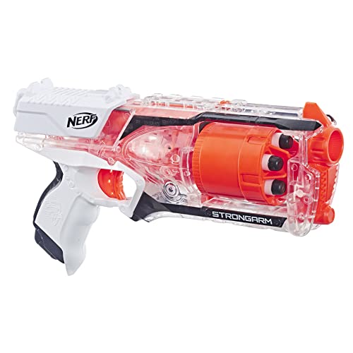 Nerf Elite Strongarm transparenter Blaster – Rotationstrommel, Schnellfeuer, 6...