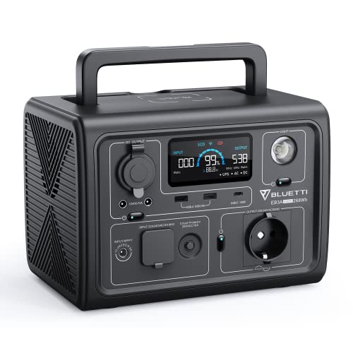 BLUETTI Tragbare Powerstation EB3A, 268Wh LiFePO4 Batterie Backup mit 600W...