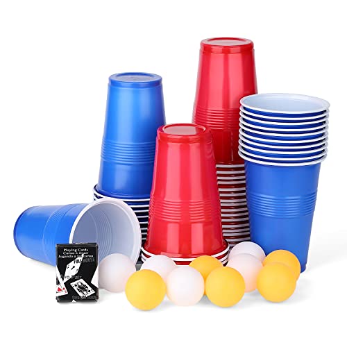 JOYZYAIYY Beer Pong Becher,(50 Beerpong Becher 10 Bällen),Beerpongbecher mit...