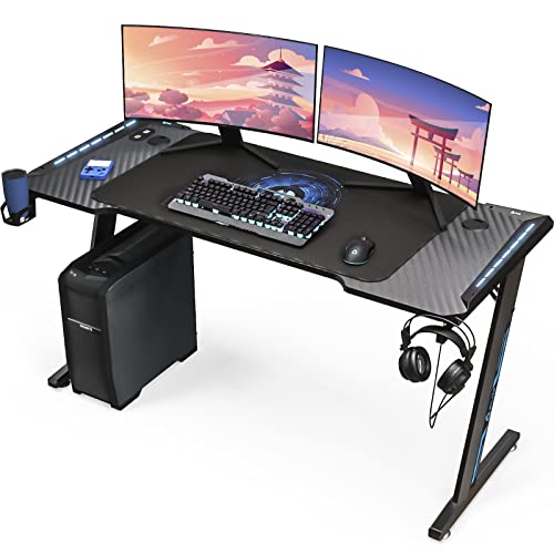 KLIM K140 Gaming Tisch mit LED - 140 x 60 cm Gaming Schreibtisch mit...