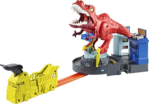 Hot Wheels GWT32 - City T-Rex Attacke Dinosaurier Trackset Spielset mit Auto,...