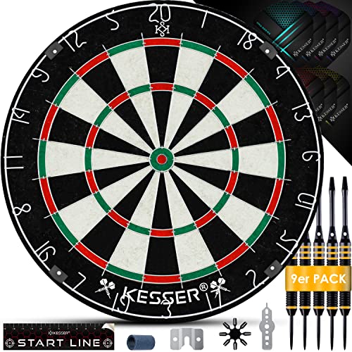 KESSER® Dartscheibe kork mit 9 Dartpfeile Professional Dartboard + 21 Pro...