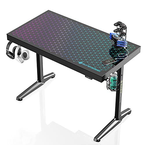 EUREKA ERGONOMIC Gaming Tisch mit RGB 110cm Gaming Schreibtisch Glass Gamer...