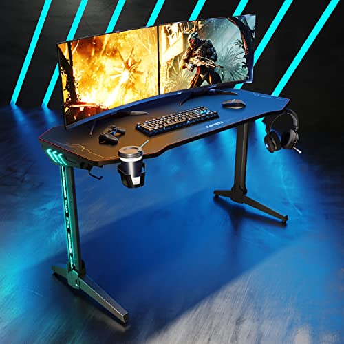 SONNI Gaming Tisch mit LED,140cm großer Oberfläche/PC Tisch/Gaming Desk,2-3...