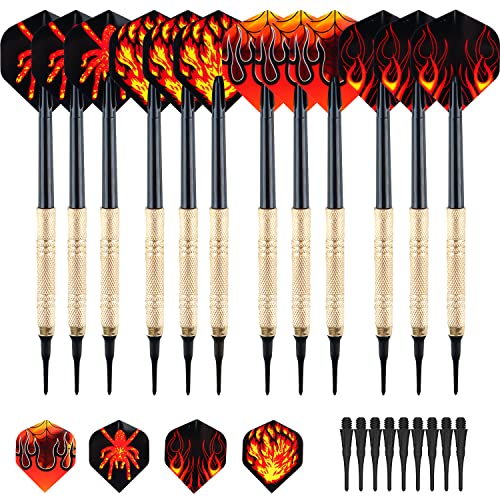 SUPRROW 12 Stück Dartpfeile Set Dartpfeile mit Kunststoffspitze 14g Profi...