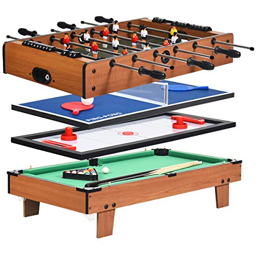 COSTWAY 4 in 1 Spieltisch, Billardtisch & Tischtennistisch & Air Hockeytisch &...