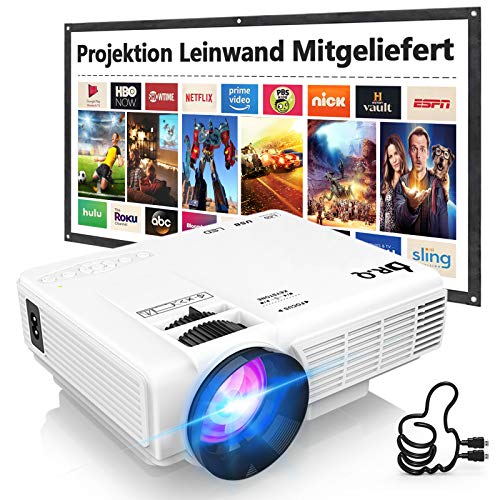 DR. Q HI-04 Beamer mit 100 Zoll Screen, Beamer Full HD 6000 Lumens, Mini Beamer...