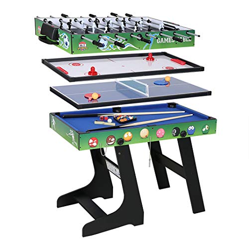 Faltbarer Spieltisch (4 in 1): Billard/Kicker/Air Hockey/Tischtennis