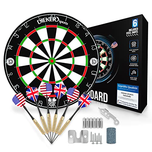 Dieker Sports® Dartscheibe Steeldart [+6 Pfeile inklusive] - Profi...