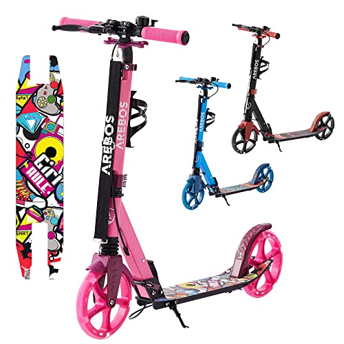 Arebos Cityroller Tretroller mit LED Pink | höhenverstellbar | klappbar | inkl....