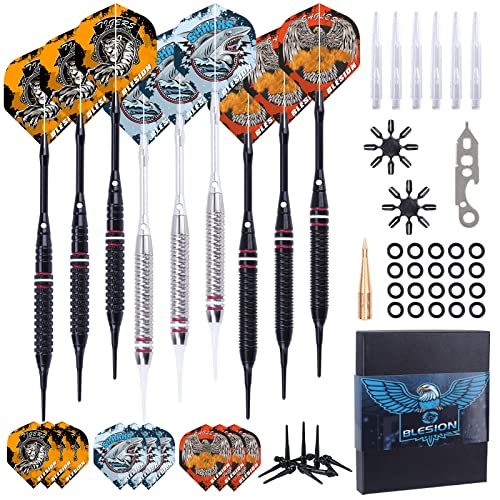 BLESION Dartpfeile mit Kunststoffspitze[18g], 9 Stück Profi Softdarts dartpfeil...