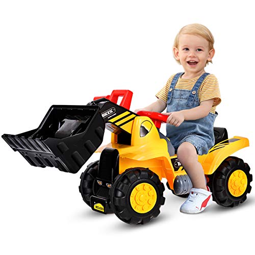 COSTWAY Sitzbagger mit eingebautem Ablagefach, Kinderbagger mit 4 Sound-Tasten,...