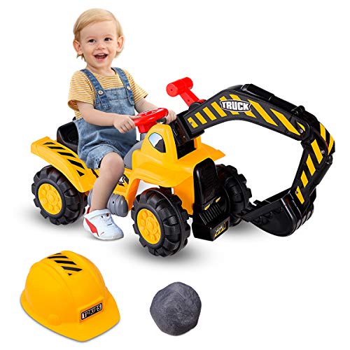 COSTWAY Sitzbagger mit eingebautem Ablagefach, Kinderbagger mit Horn,...