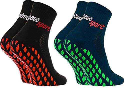 Rainbow Socks - Damen Herren Neon Sneaker Sport Stoppersocken - 2 Paar - Blau...
