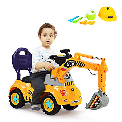 COSTWAY Sitzbagger mit Musik, Soundeffekt und Lichter, Kinderbagger mit...