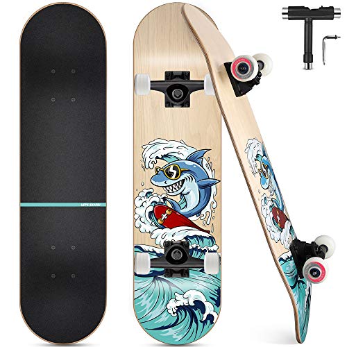 Skateboard, Komplettboard 31 x 8 Zoll Skateboards mit Doppel-Kick, ABEC-9...