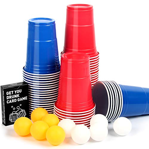 Upchase Beer Pong Becher, (100 Becher 10 Bällen) Bierpong Partybecher Sets,...
