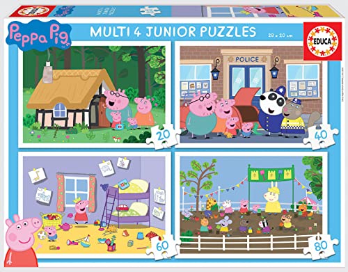 Educa 18645 Peppa Pig 4-in1 Puzzle-Set mit 20/40/60/80 Teilen, progressives...