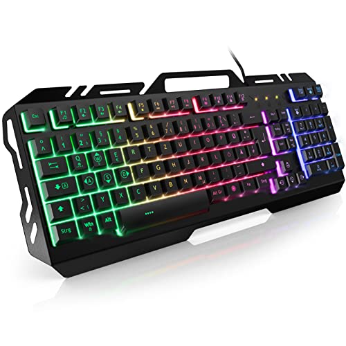 Gaming Tastatur Kabelgebunden, Rainbow LED Beleuchtete Tastatur mit Handy...