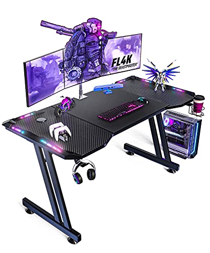 RGB Gaming Schreibtisch 140cm mit Fernbedienung mit LED-Beleuchtung Belastbar...