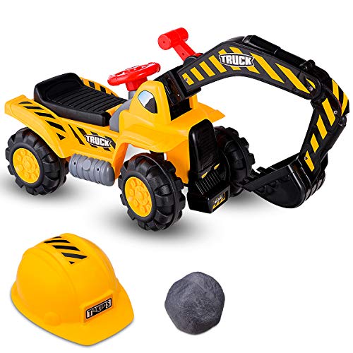 DREAMADE Sitzbagger für Kinder, Kinderbagger mit Helm, elektrischer Sandbagger...