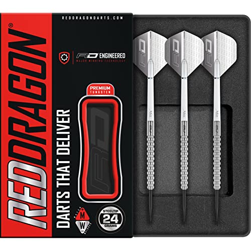 RED DRAGON Javelin Steel Dartpfeile 24 Gramm Profi Steeldarts Set, 3 x Steel...