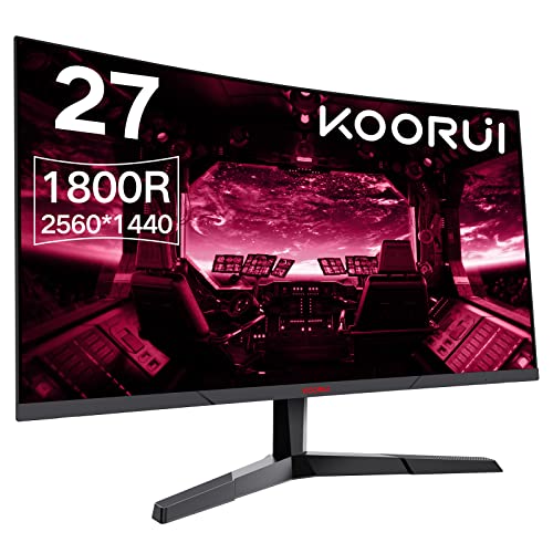 KOORUI Gaming Monitor 27 Zoll, 1800R Fläche Bildschirm 2560X1440 (QHD), 144HZ...