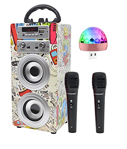DYNASONIC - Tragbarer Bluetooth-Lautsprecher für Karaoke, mit Mikrofonen, USB-...