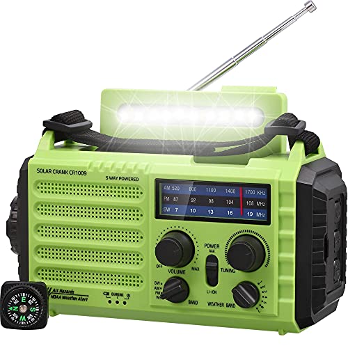 AM/FM/SW Baustellenradio Kurbelradio, Tragbares 5-Wege Wetter Solar Radio,Dynamo...