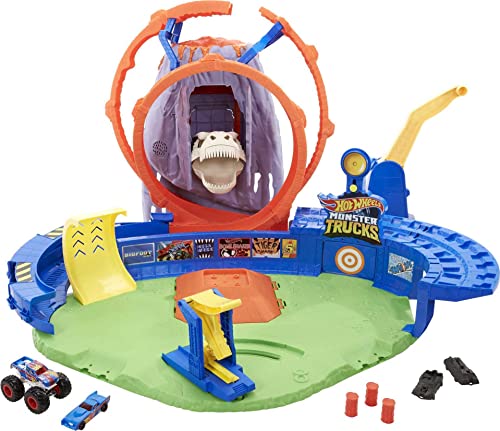 Hot Wheels GYL14 - Monster Trucks T-Rex Vulkanarena Spielset mit Lichtern und...