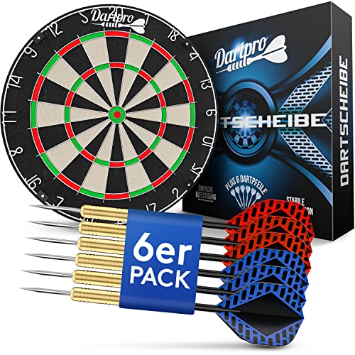 DartPro - DAS ORIGINAL - Dartscheibe mit Pfeilen - Profi Steeldartscheibe aus...