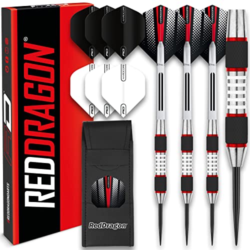 RED DRAGON Evos: 24 Gram Tungsten Dartpfeile Profi Steel Darts Set mit Flights,...