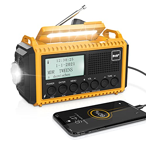 Tragbares Radio DAB+/DAB/FM mit 5000mAh Batterie Kurbelradio mit Preset-Funktion...