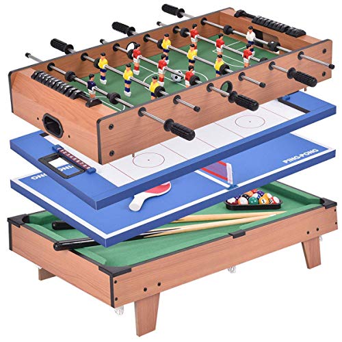 COSTWAY 4 in 1 Spieltisch, Tischkicker & Air Hockeytisch & Tischtennistisch &...
