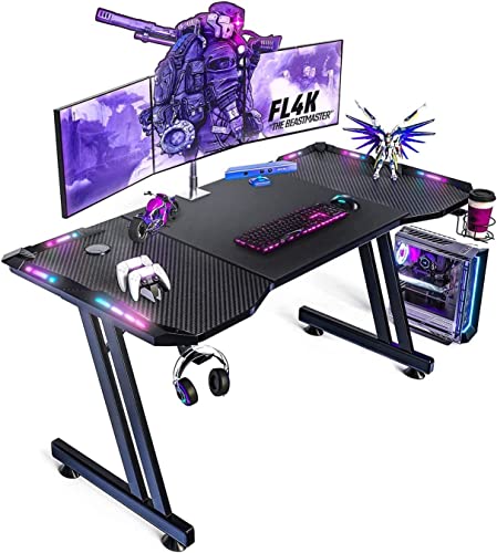 RGB Gaming Schreibtisch mit Fernbedienung mit LED-Beleuchtung Belastbar...
