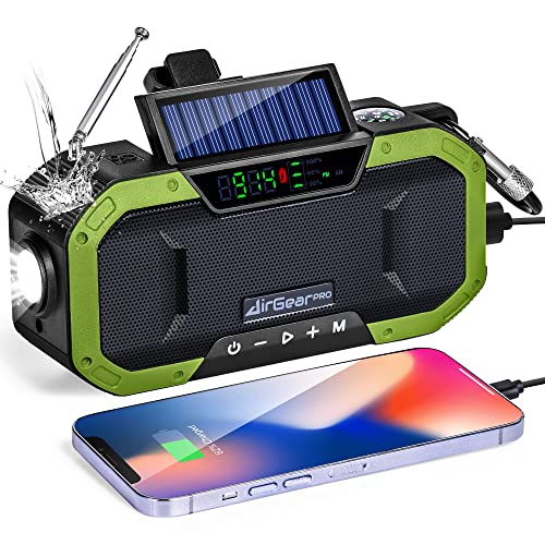 AirGearPro Kurbelradio mit Handyladefunktion Solar, 5000 mAh Powerbank mit...
