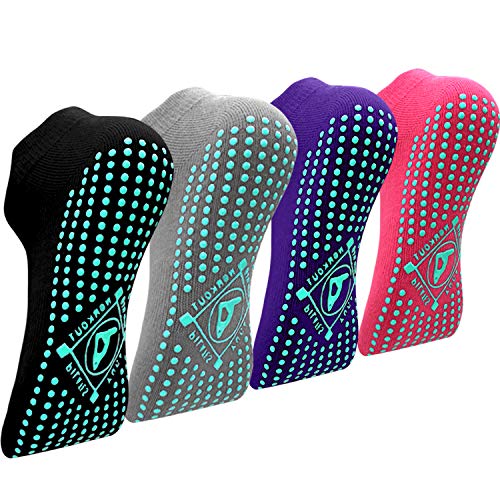 Yoga Socken Anti-Rutsch-Socken (4 Paare) für Damen Pilates, Yoga, Barre, Tanz,...